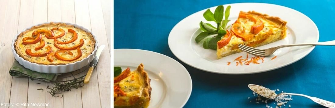 selbst gemachte Quiche mit Kürbis