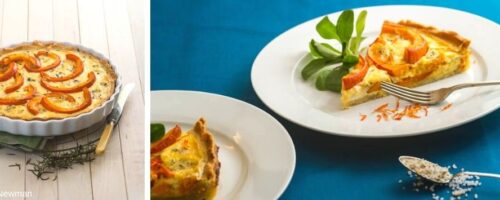 selbst gemachte Quiche mit Kürbis