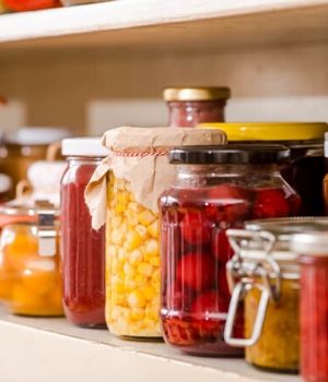 Eingekochtes Obst und Gemüse in Gläsern