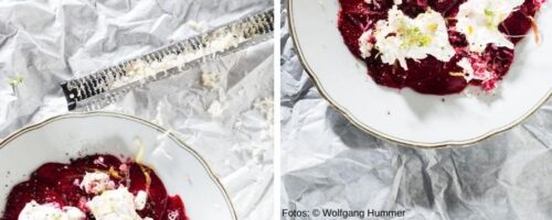 Rote-Rübe-, Meerrettich- und Burrata-Salat