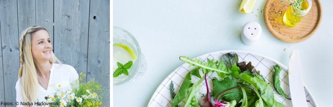 Lisa Hauser mit Blumen und Salat