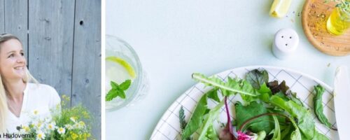 Lisa Hauser mit Blumen und Salat