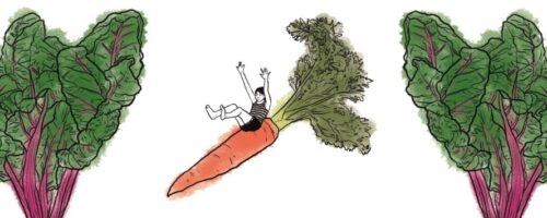 Illustrationen Mangold und Karotte mit kleiner Figur