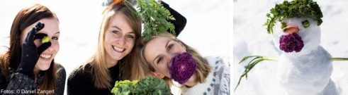 Frauen mit Gemüse und Schneemann