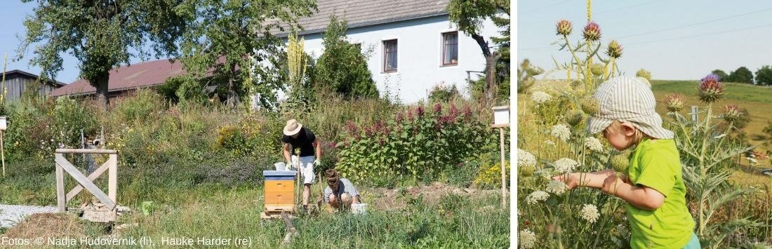 Naturgärten mit Erwachsenem und Kind