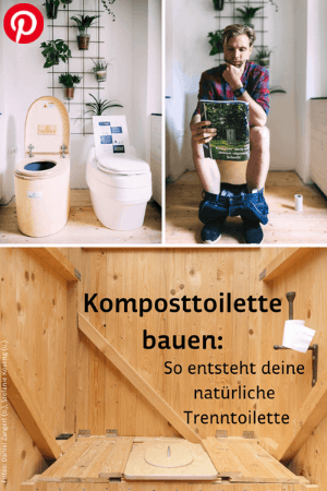 Mann auf Komposttoilette und Komposttoiletten selbstgebaut und gekauft