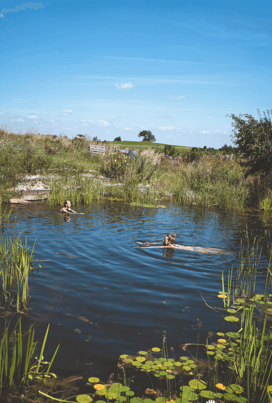 zwei Menschen im Schwimmteich