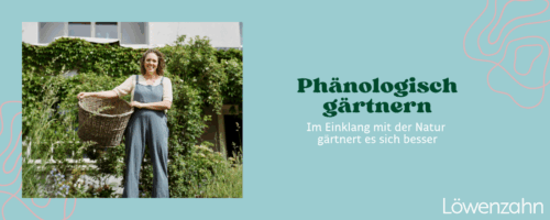 Titelbild: Pia Eis beim Gärtnern + Titel des Magazinbeitrags